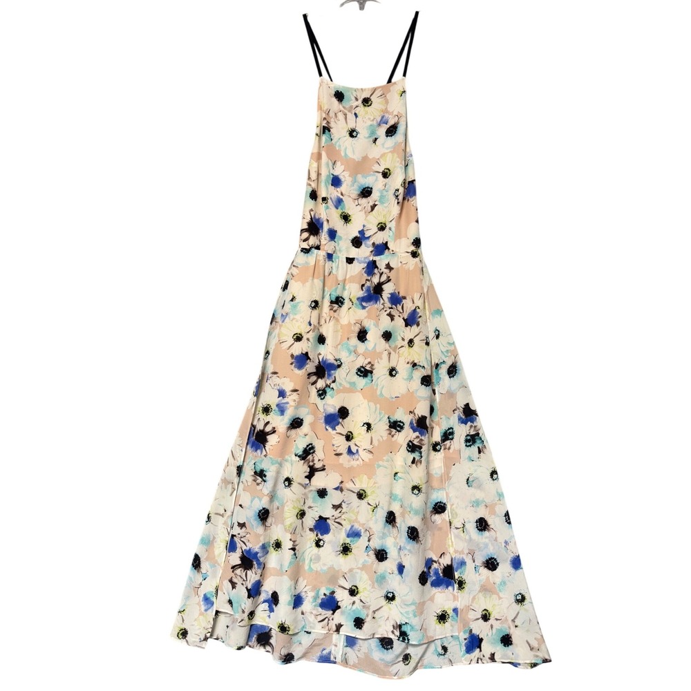 Dolce Vita Womens 100% Silk Floral Maxi Dress‎ Open Back Blue Peach Small 0889